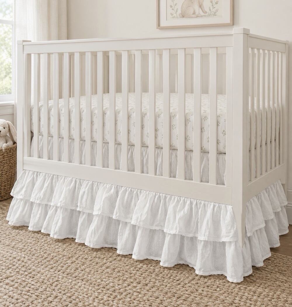Pottery Barn Kids White Tiered Crib Skirt 18” Drop